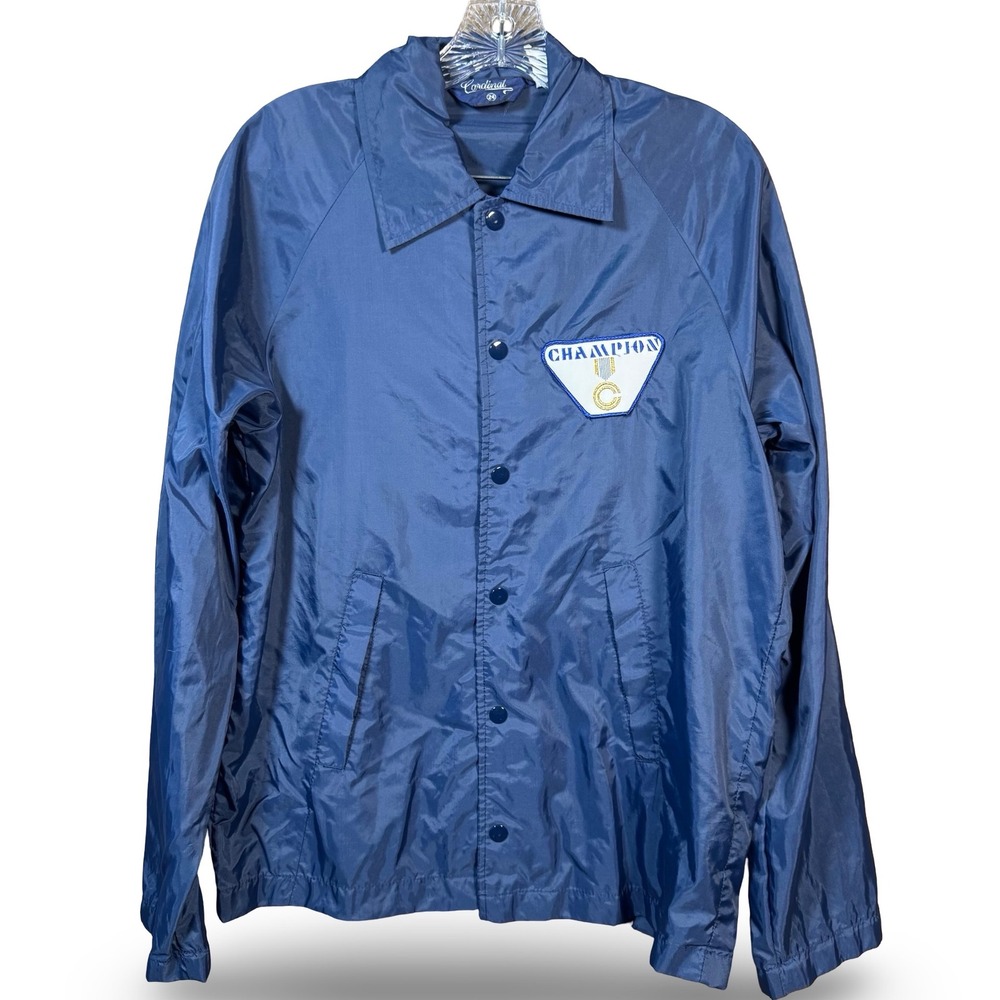VTG Cardinal Nylon Coaches Jacket Blue‎ Windbreaker Champion Patch Mens M L 24